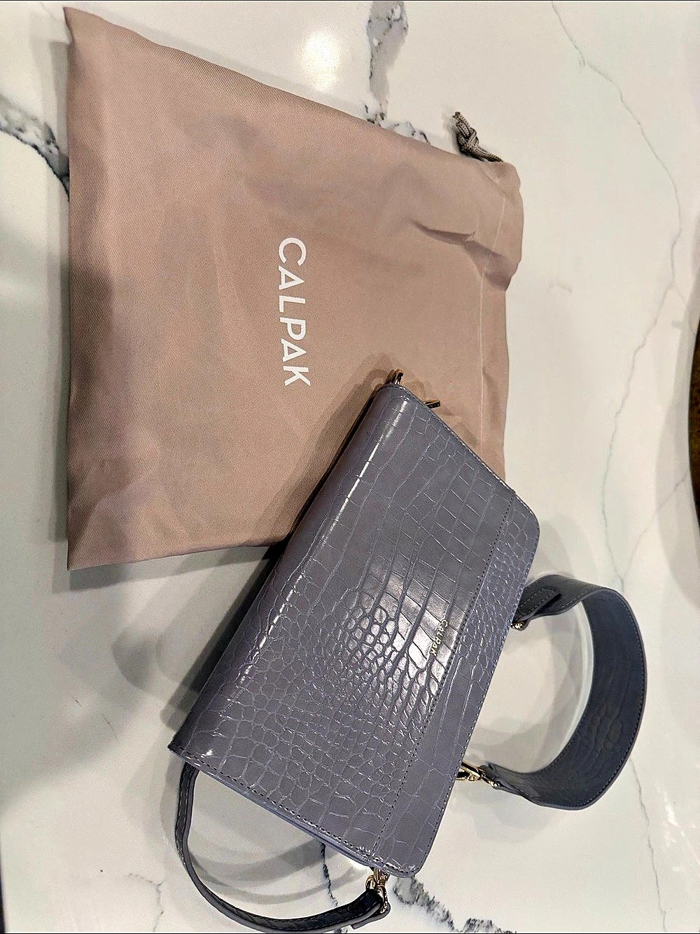 CALPAK Travel Wallet or Crossbody Crocodile-Embossed (Purple/ Gray)